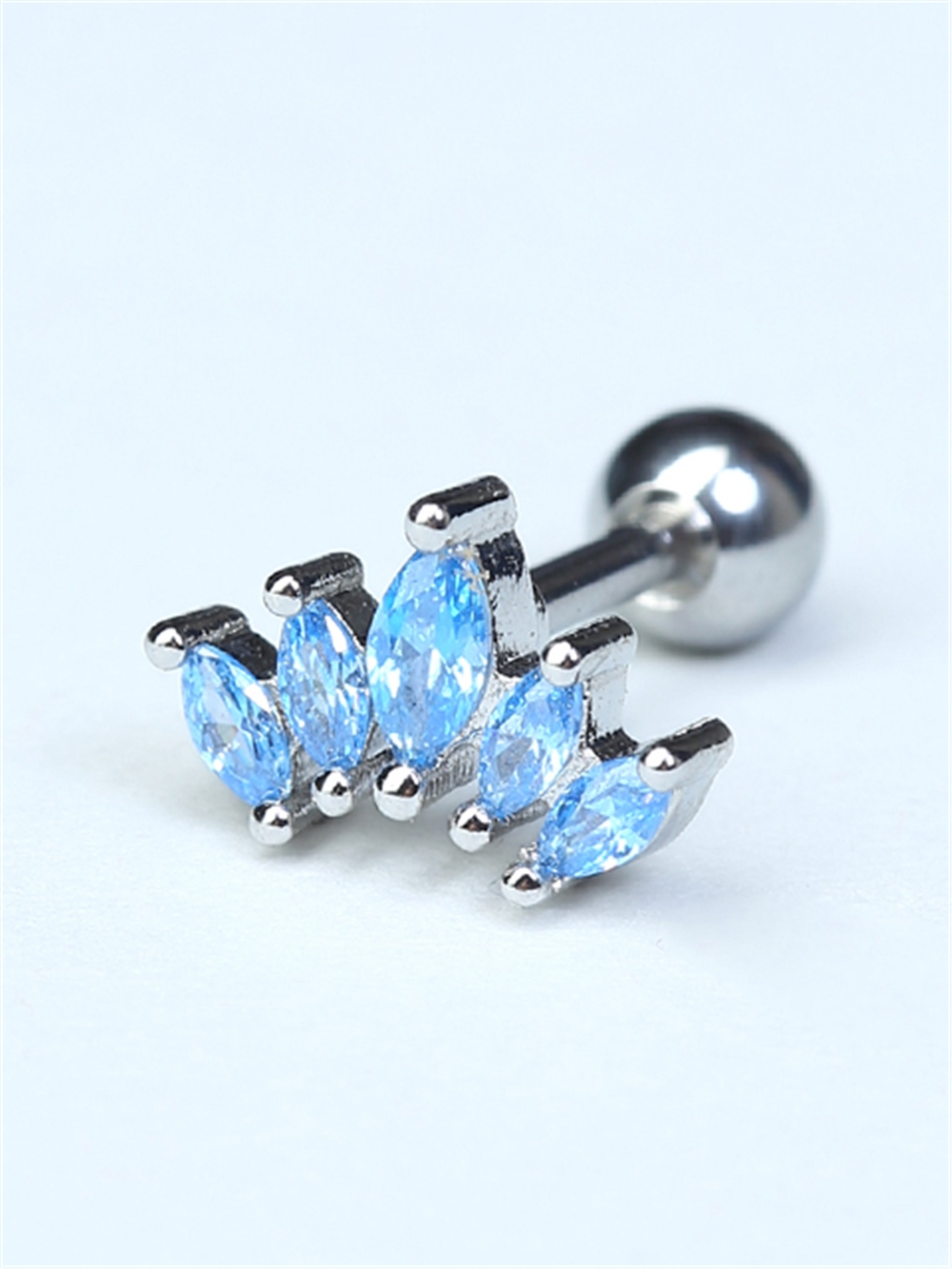 Beşli Markiz Mavi Taş Silver Piercing
