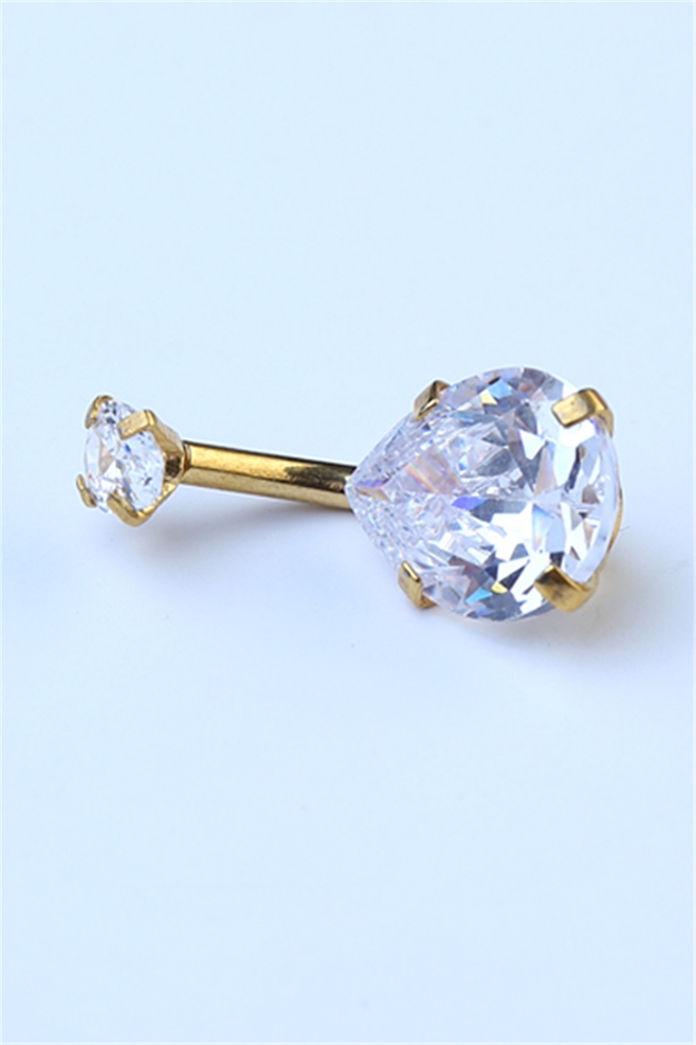 Beyaz Damla Taş Orta Boy Göbek Gold Piercing