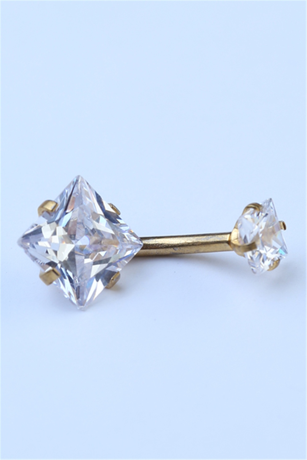 Beyaz Kare Taş Göbek Gold Piercing