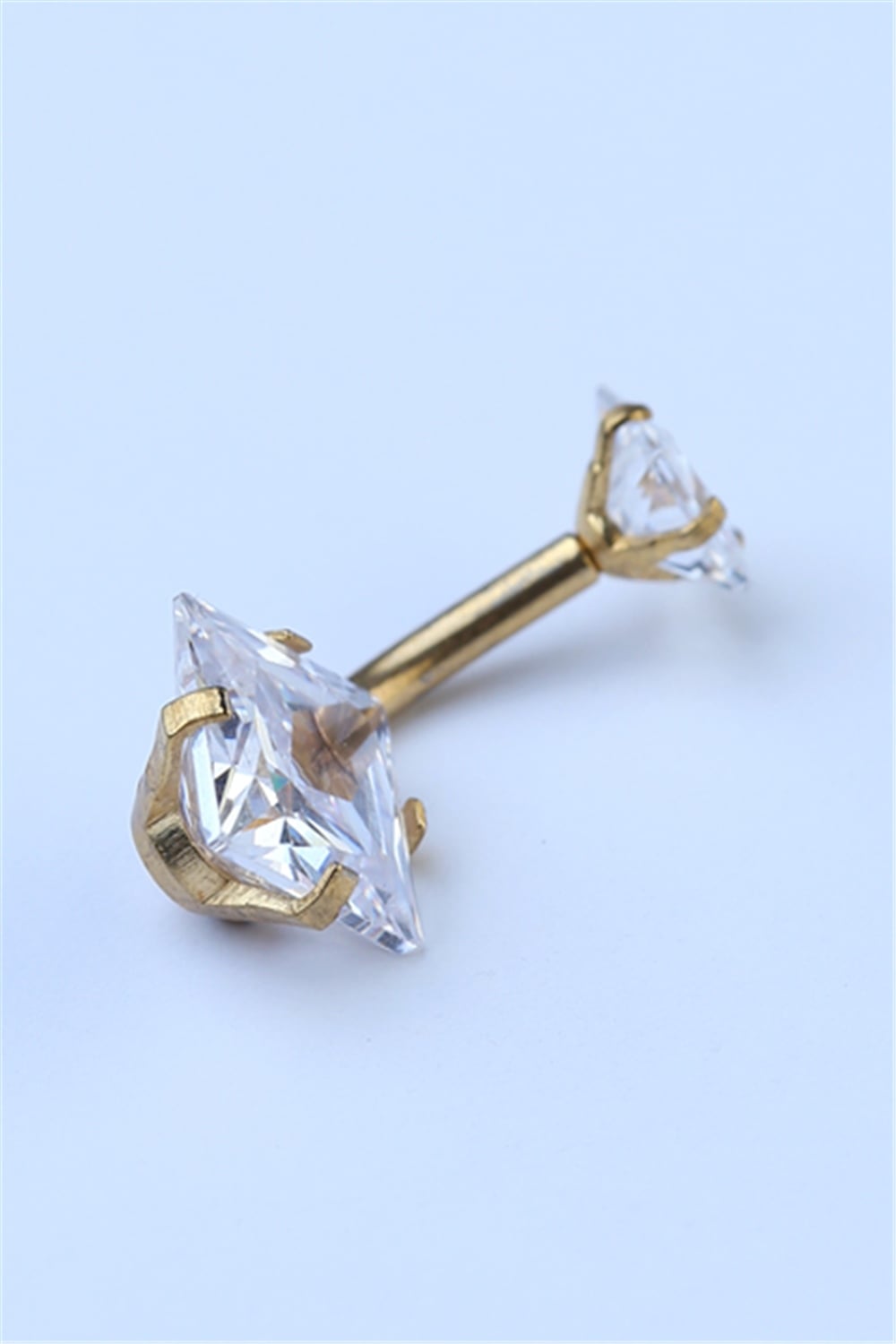 Beyaz Kare Taş Göbek Gold Piercing