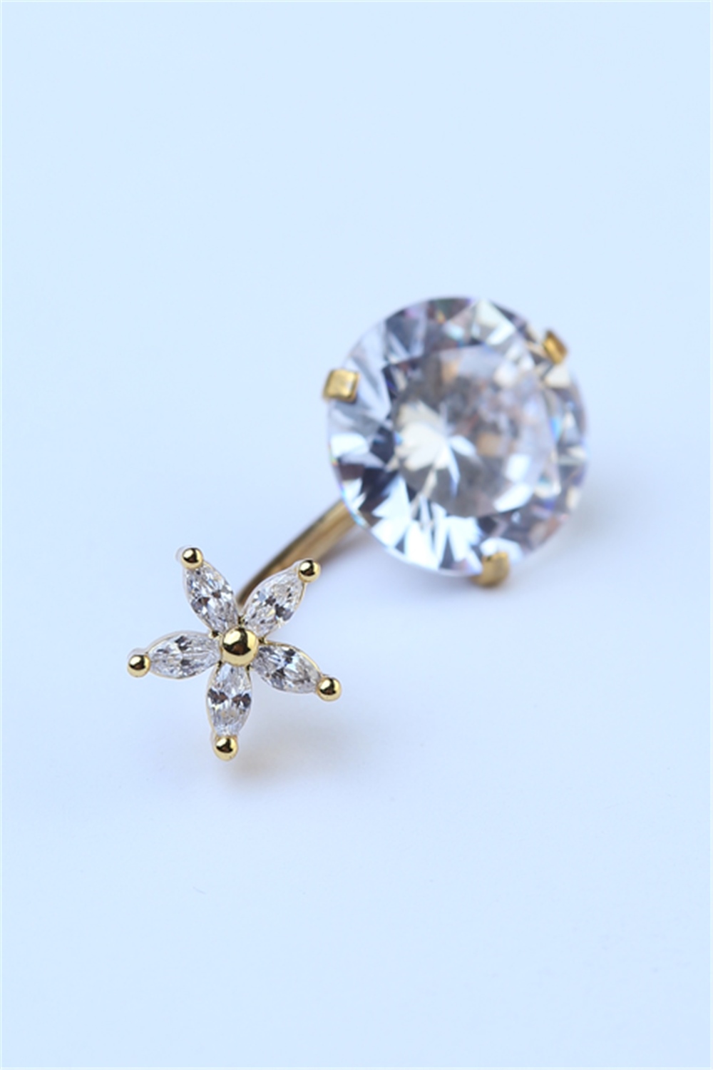 Çiçekli Beyaz Taş Göbek Gold Piercing