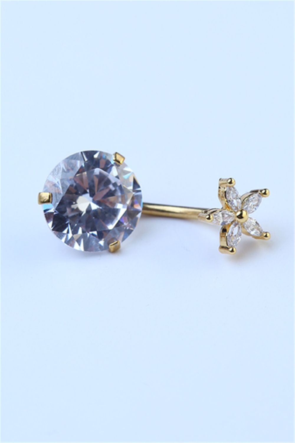 Çiçekli Beyaz Taş Göbek Gold Piercing