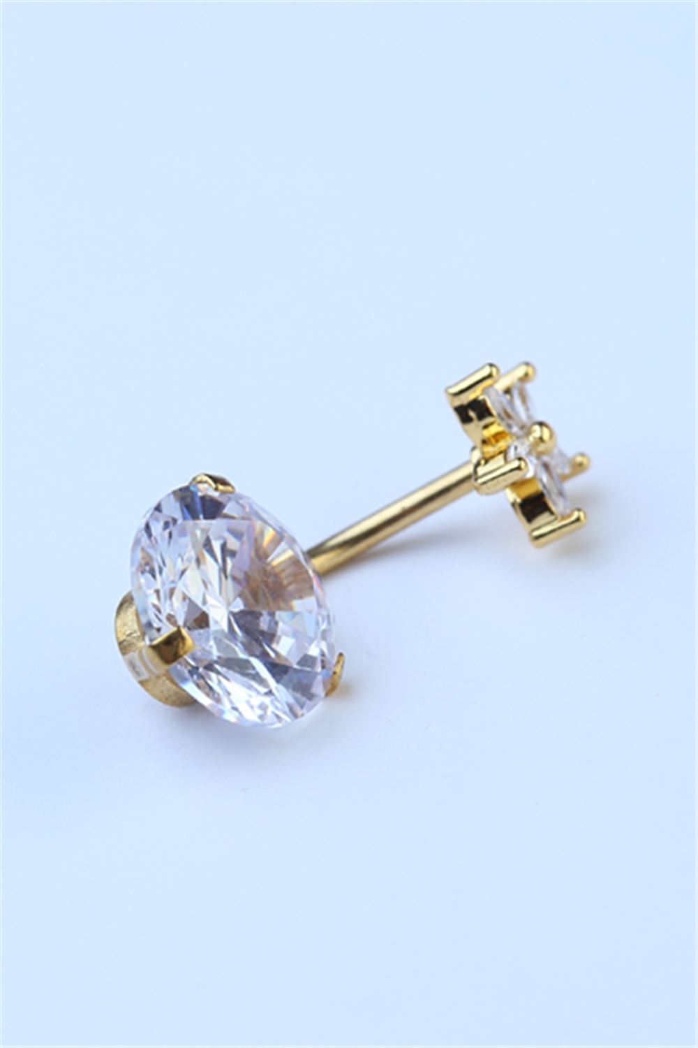 Çiçekli Beyaz Taş Göbek Gold Piercing