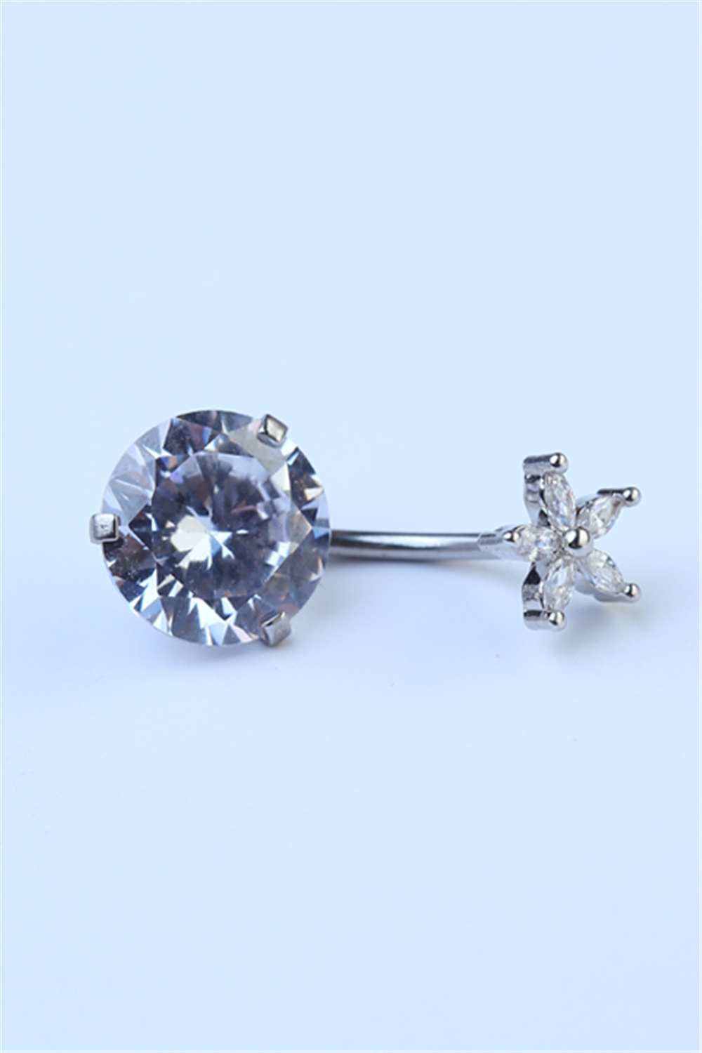 Çiçekli Beyaz Taş Göbek Silver Piercing