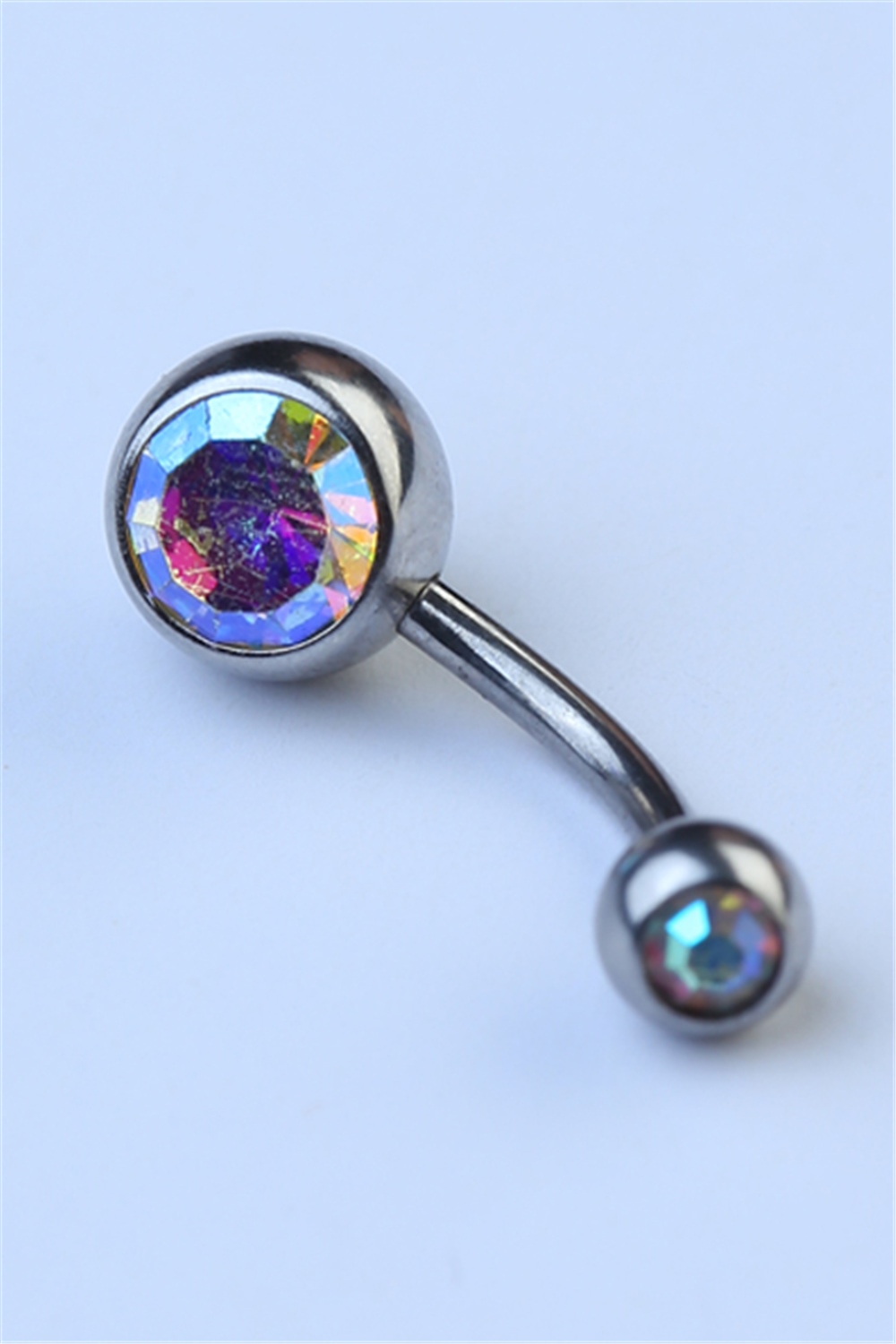 Düz Hologram Taşlı Göbek Silver Piercing