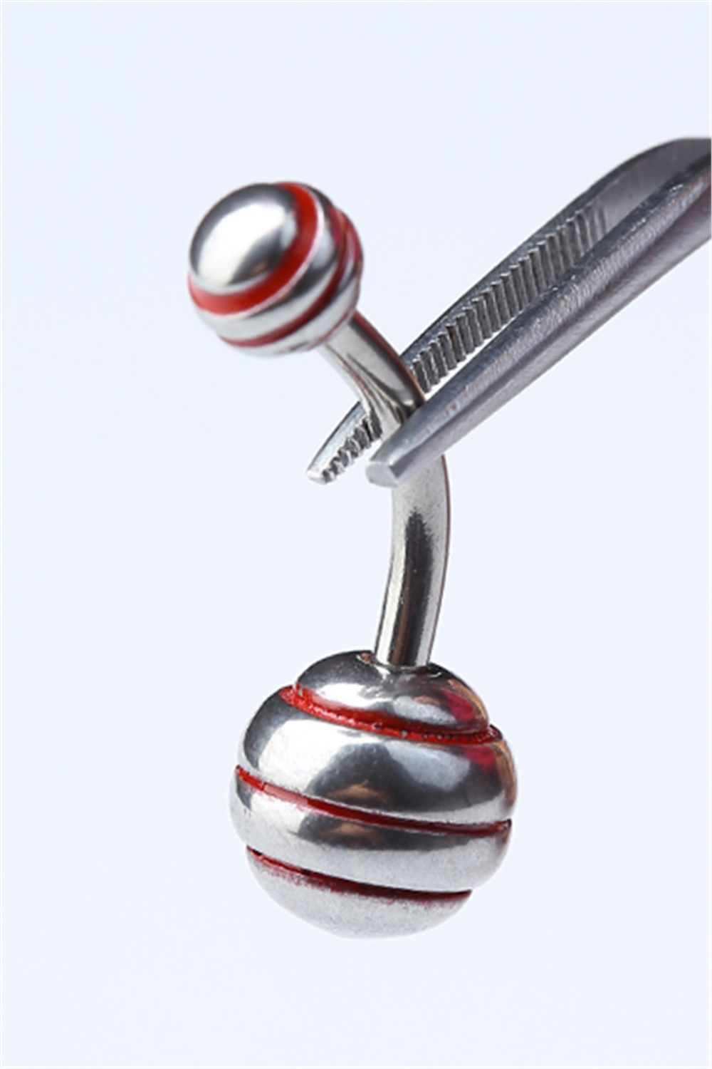 Düz Kırmızı Çizgili Göbek Silver Piercing