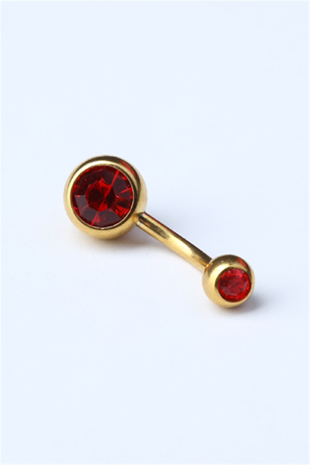 Düz Kırmızı Taşlı Göbek Gold Piercing