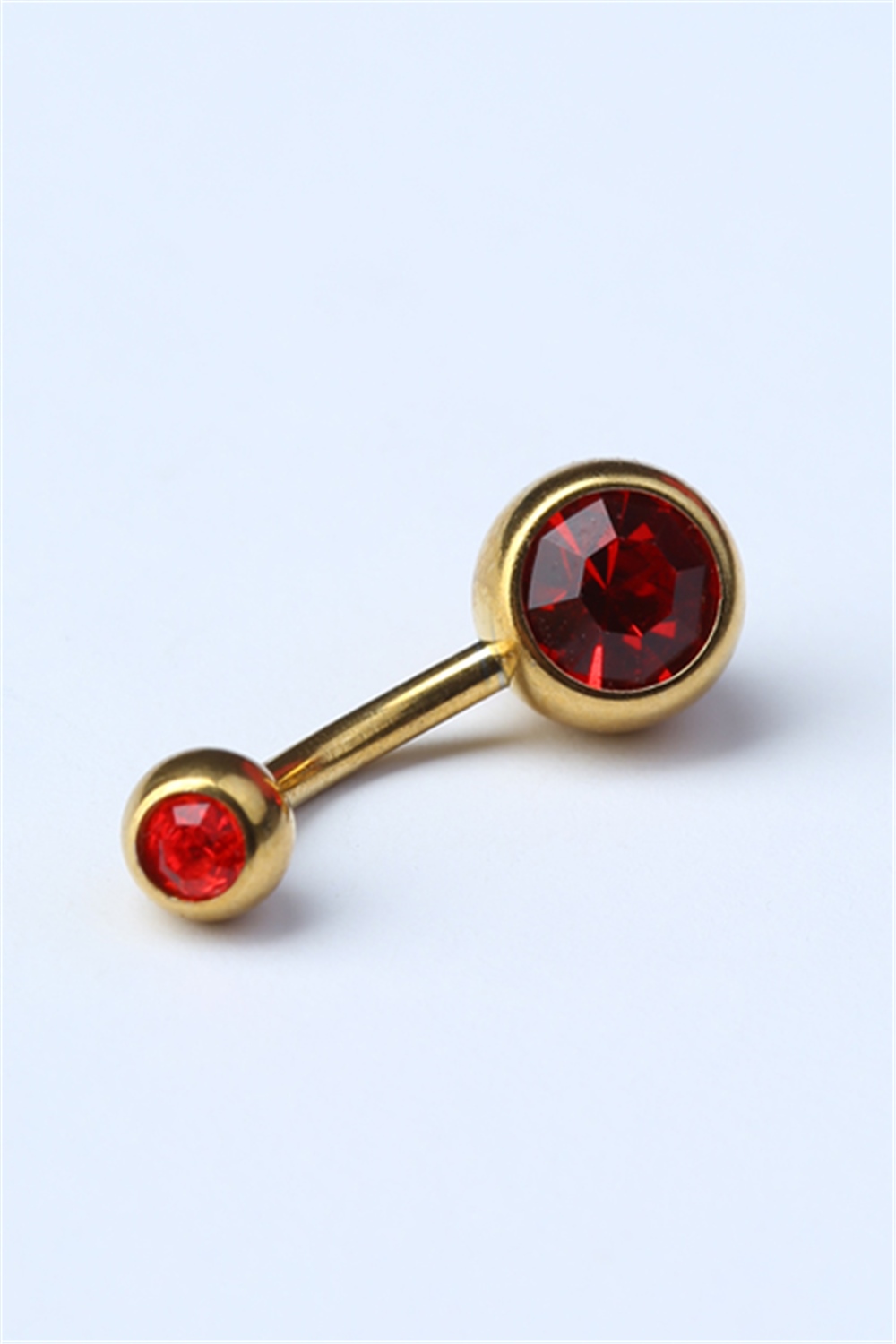 Düz Kırmızı Taşlı Göbek Gold Piercing