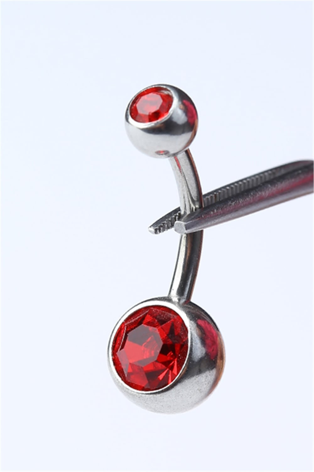 Düz Kırmızı Taşlı Göbek Silver Piercing