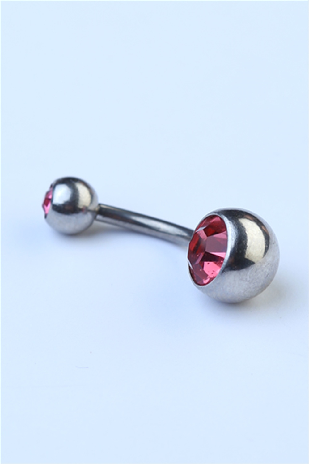 Düz Pembe Taşlı Göbek Silver Piercing