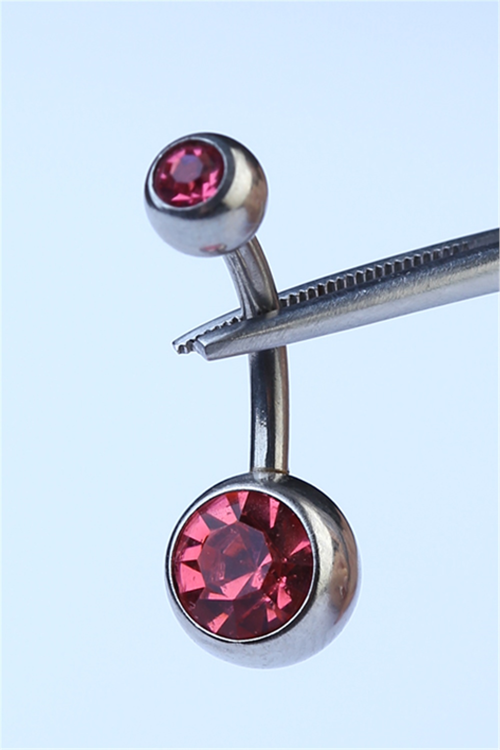 Düz Pembe Taşlı Göbek Silver Piercing