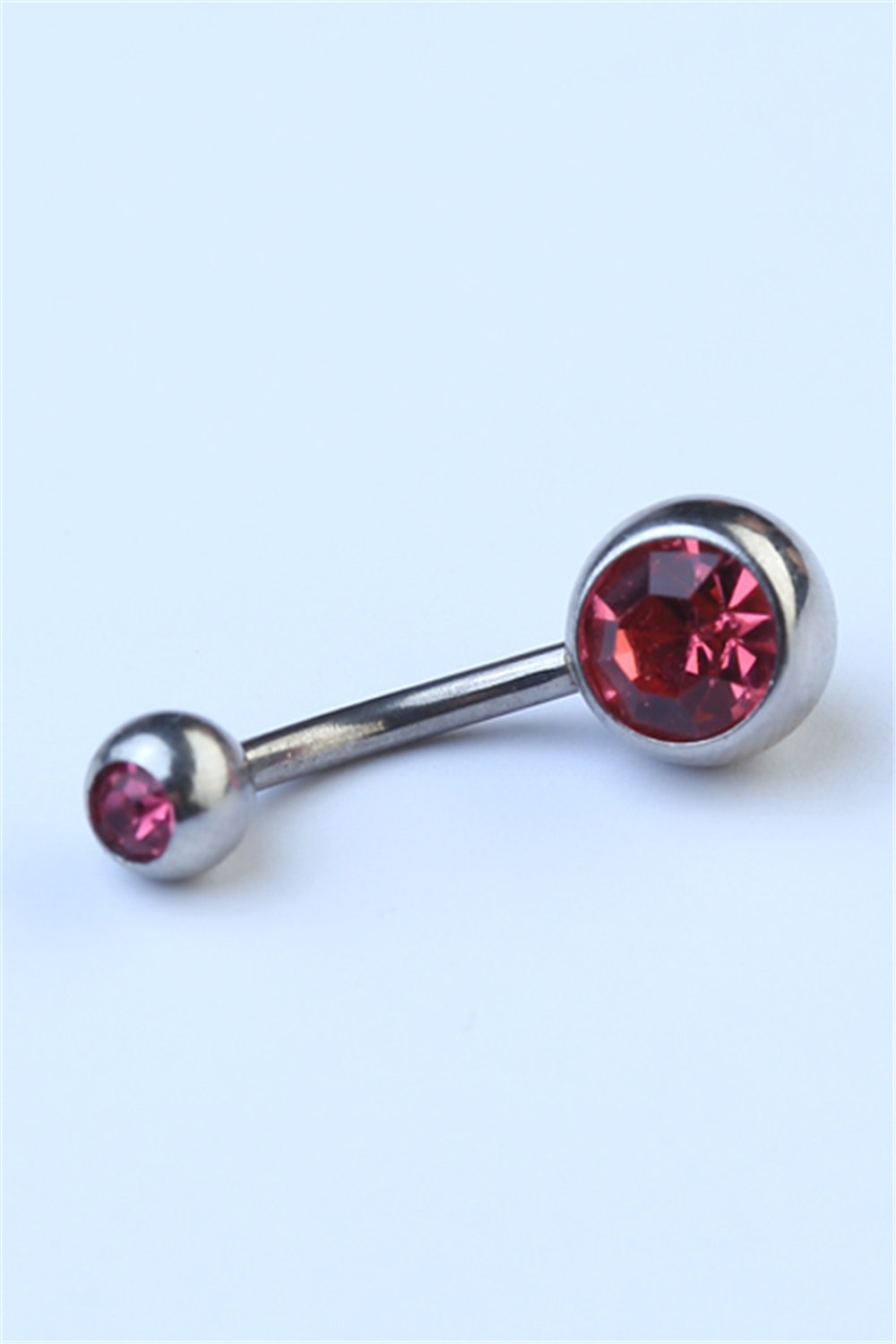 Düz Pembe Taşlı Göbek Silver Piercing
