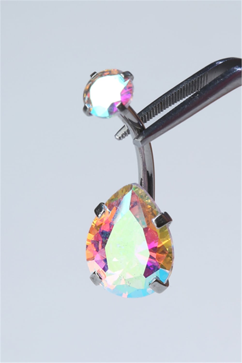 Hologram Damla Taş Büyük Boy Göbek Silver Piercing