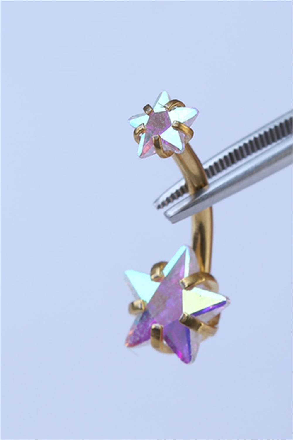 Hologram Taşlı Yıldız Göbek Gold Piercing