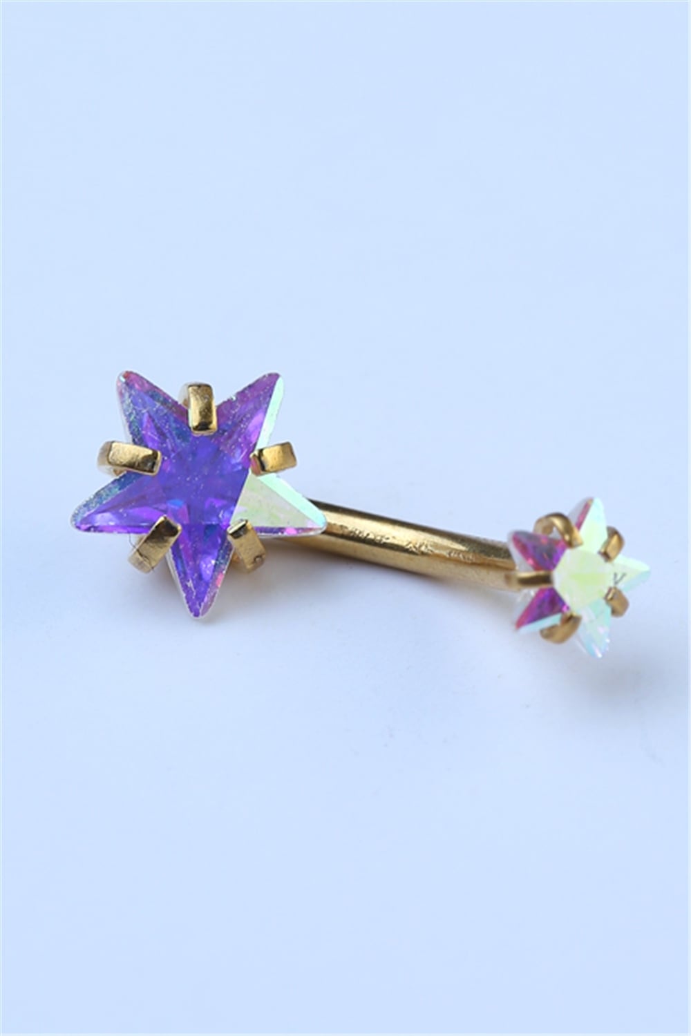 Hologram Taşlı Yıldız Göbek Gold Piercing