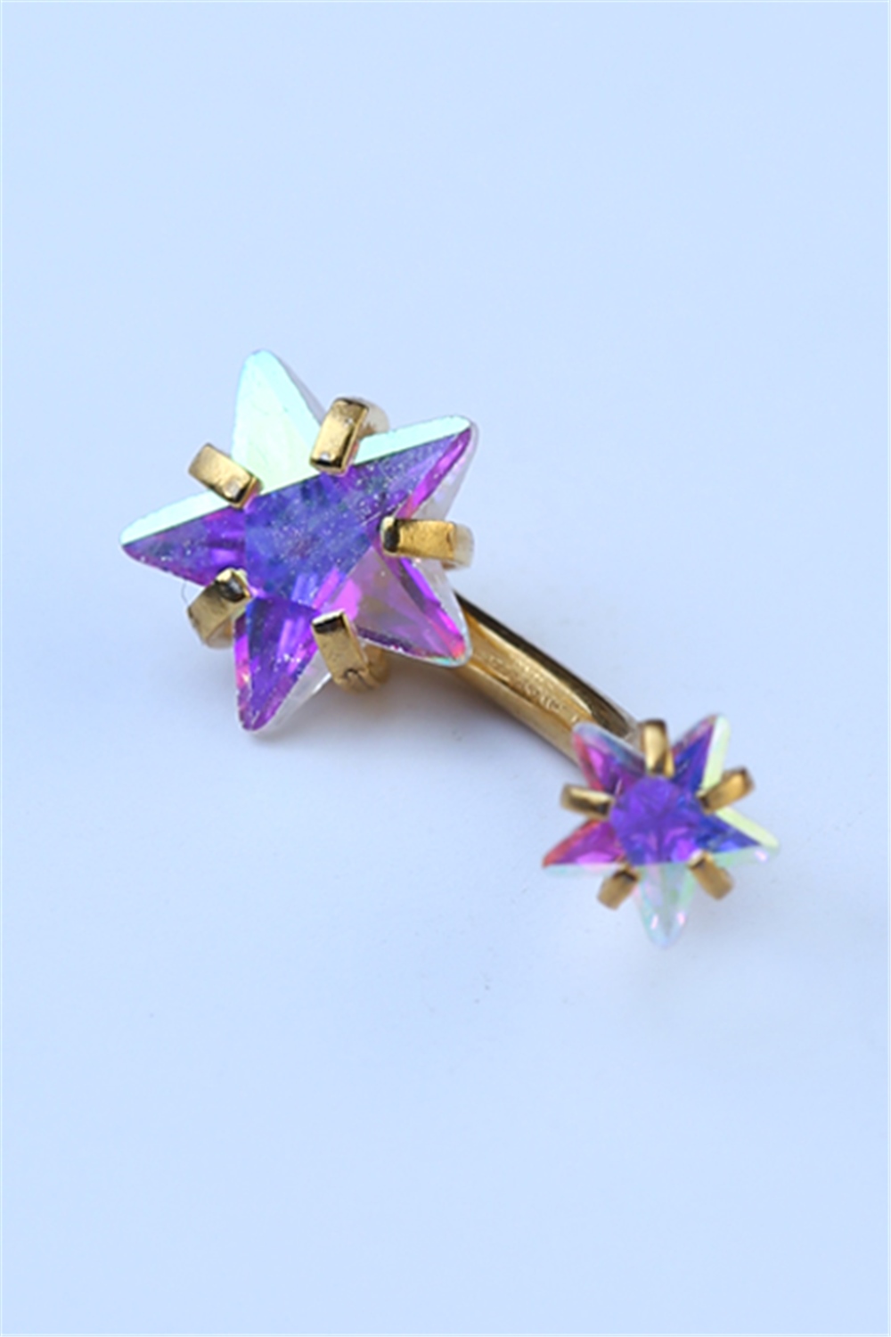 Hologram Taşlı Yıldız Göbek Gold Piercing