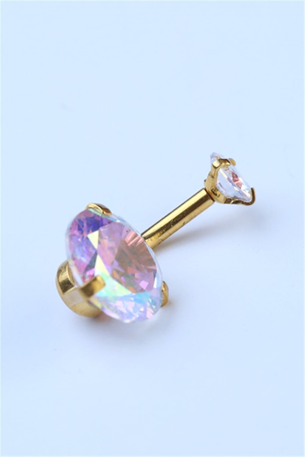 Hologram Tek Taş Büyük Boy Göbek Gold Piercing 