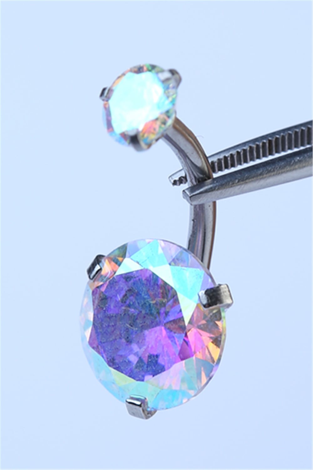 Hologram Tek Taş Büyük Boy Göbek Silver Piercing 
