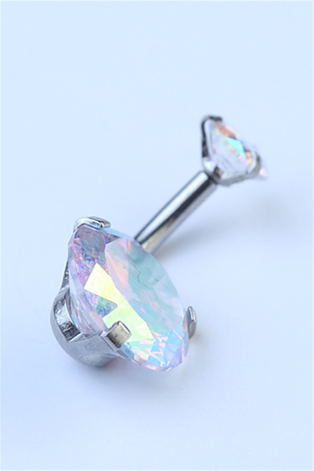 Hologram Tek Taş Büyük Boy Göbek Silver Piercing 