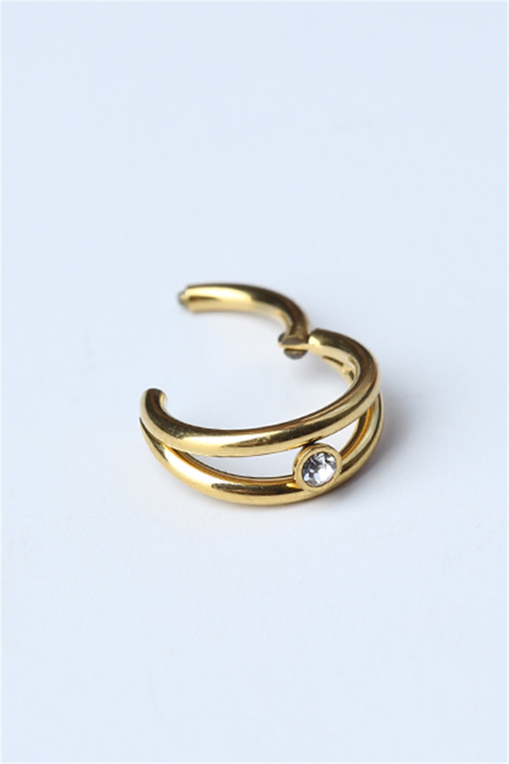 İki Sıra Taşlı Gizli Kilit Halka Gold Piercing