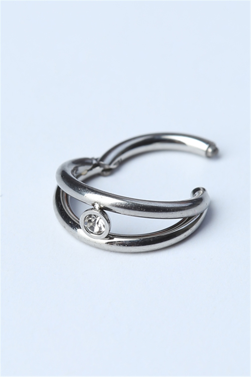 İki Sıra Taşlı Gizli Kilit Halka Silver Piercing
