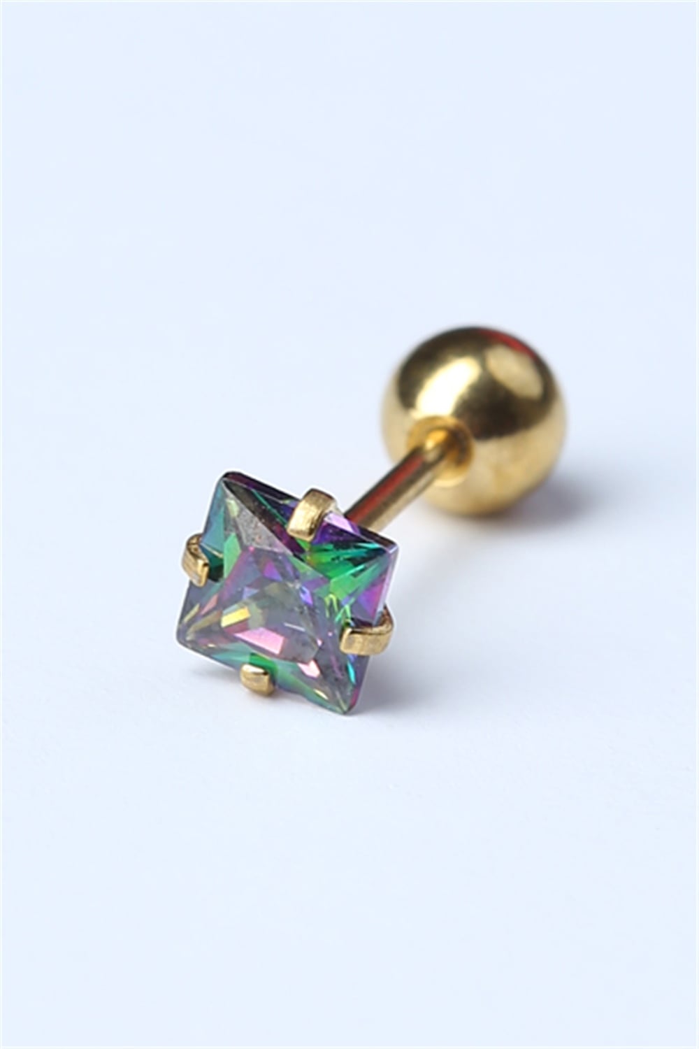 Kare Taş Koyu Hologram Gold Piercing
