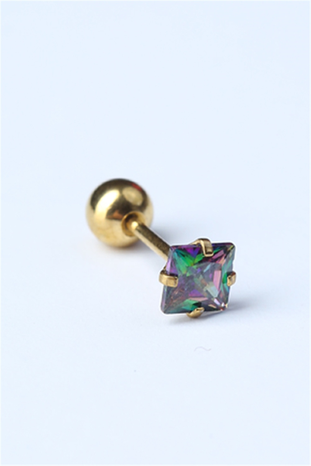 Kare Taş Koyu Hologram Gold Piercing