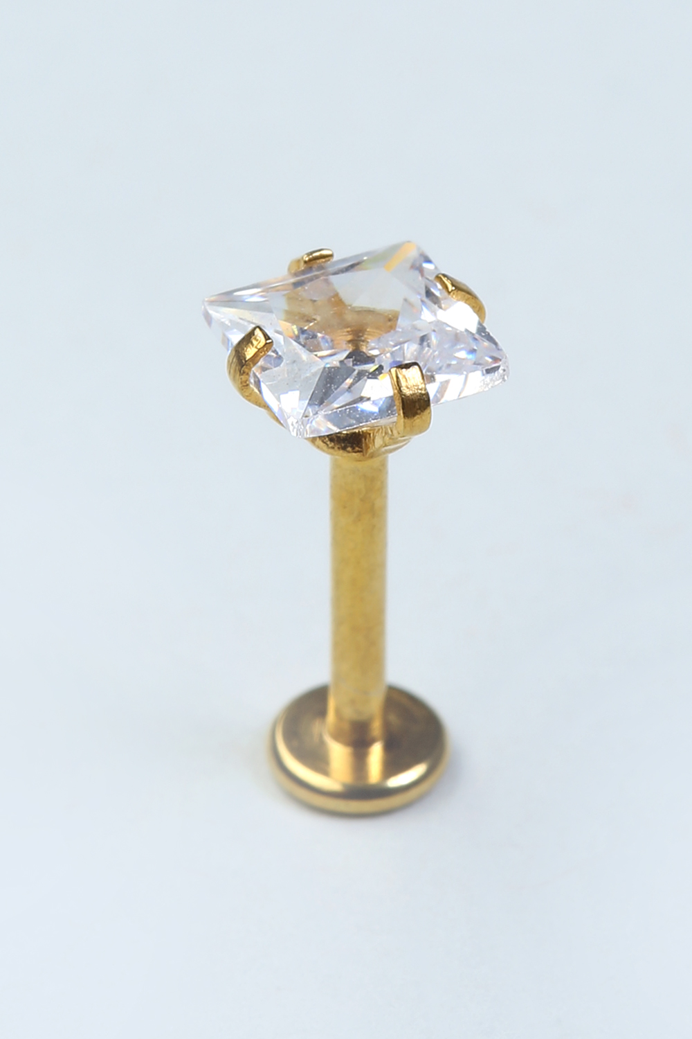 Kare Taş Labret Büyük Boy Gold Piercing