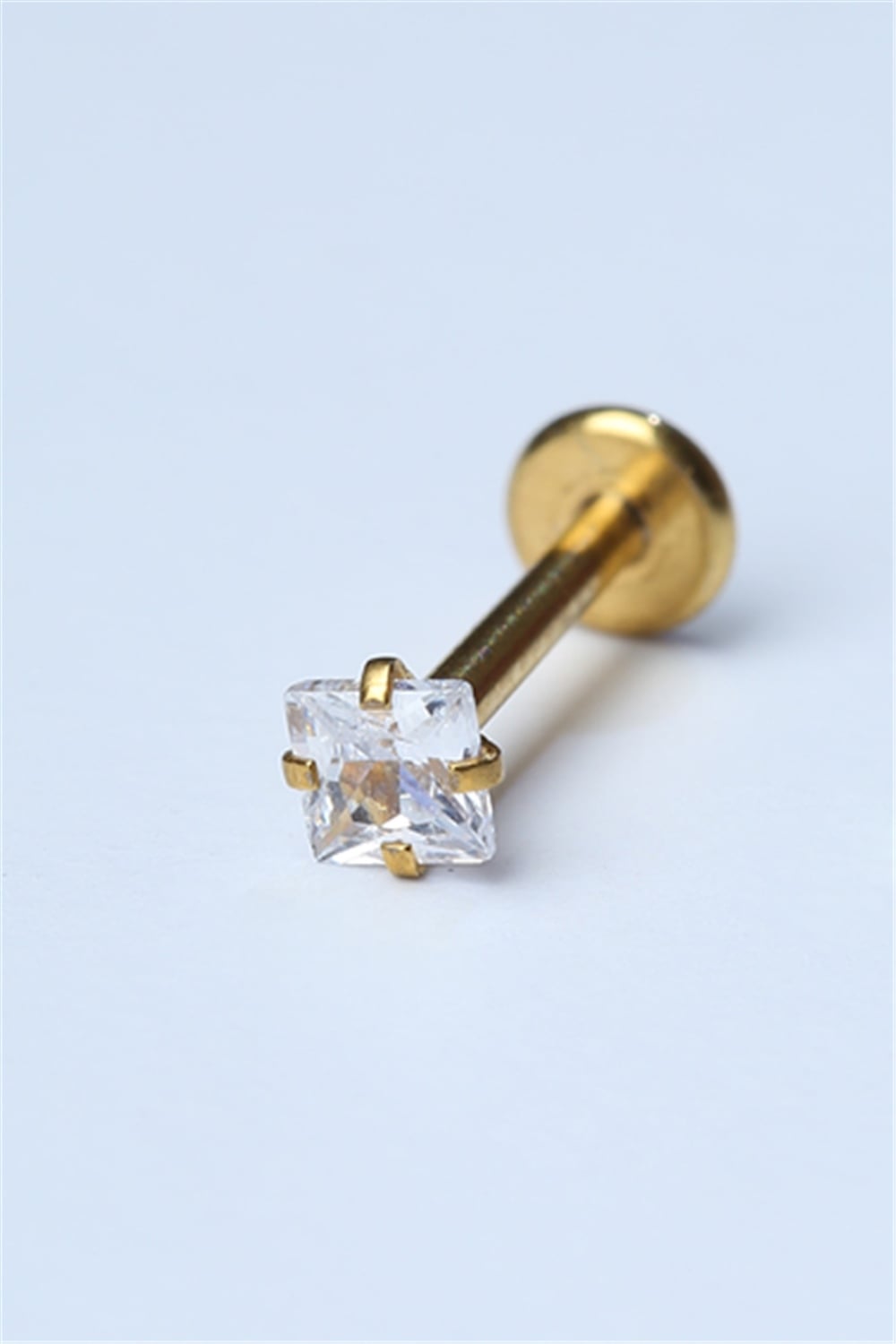 Kare Taş Labret Küçük Boy Gold Piercing