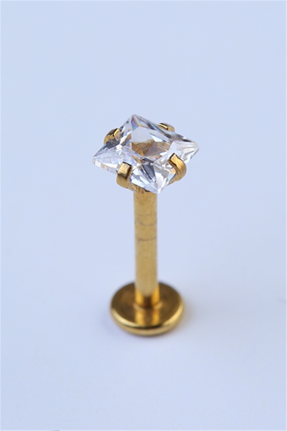 Kare Taş Labret Orta Boy Gold Piercing