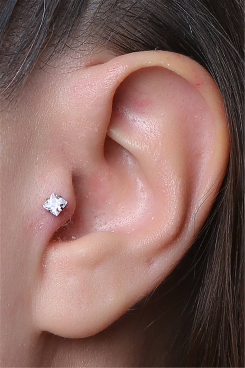 Kare Taş Labret Orta Boy Silver Piercing