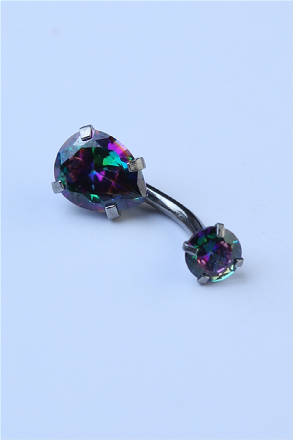 Koyu Hologram Damla Taş Göbek Silver Piercing
