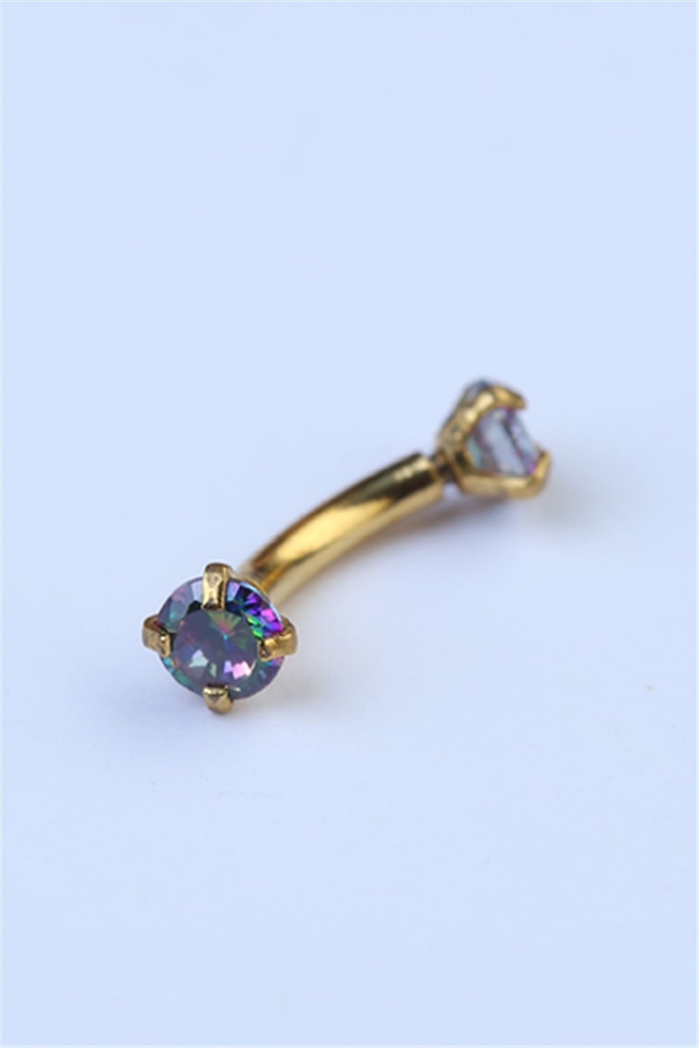 Koyu Hologram Taşlı Kaş & Rook Gold Piercing