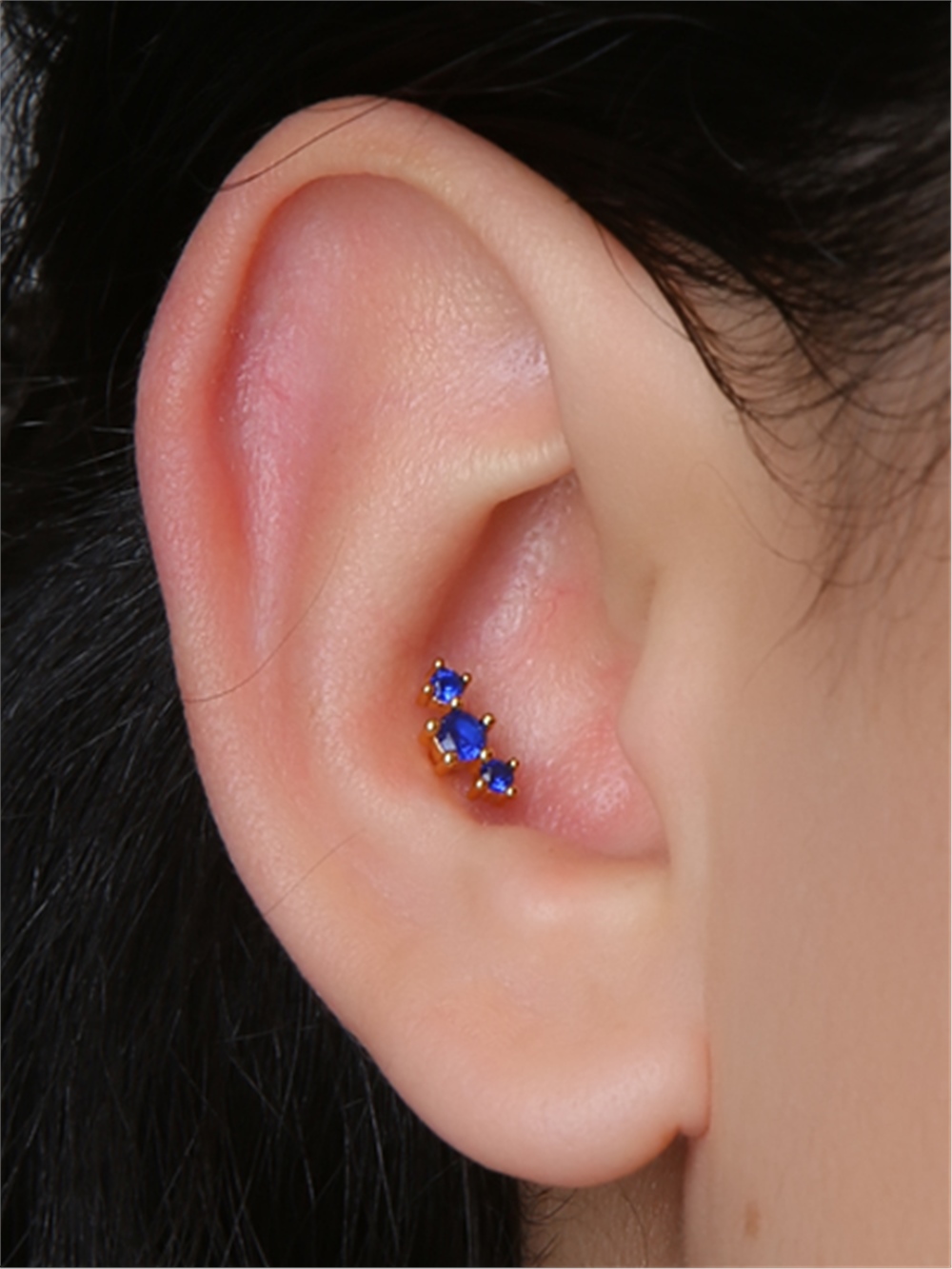 Lacivert Taşlı Ark Gold Piercing