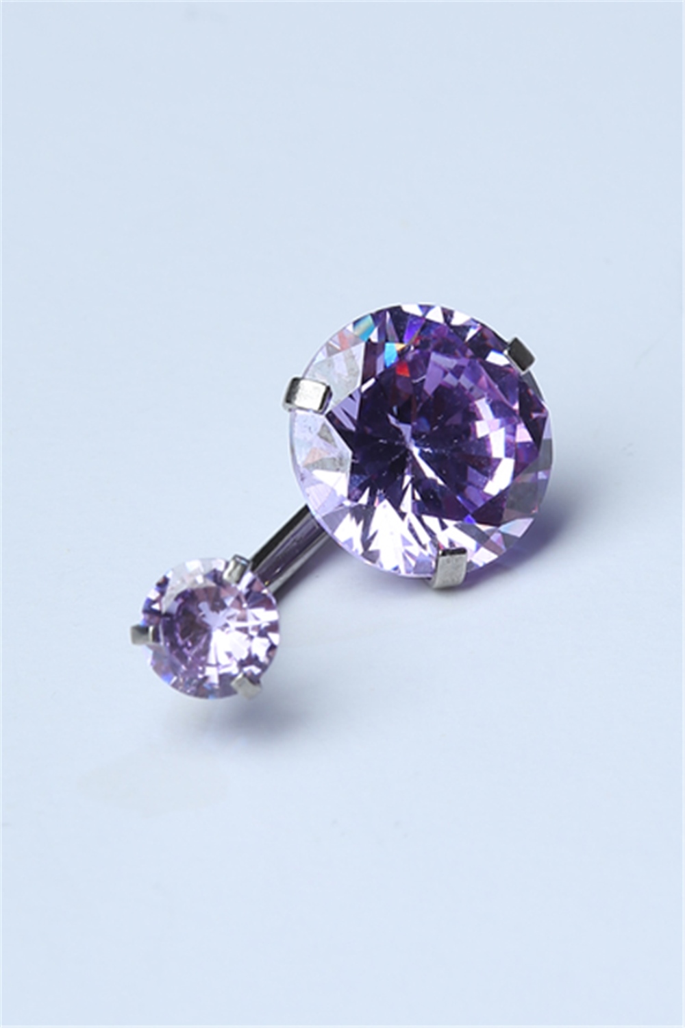 Lila Tek Taş Göbek Silver Piercing