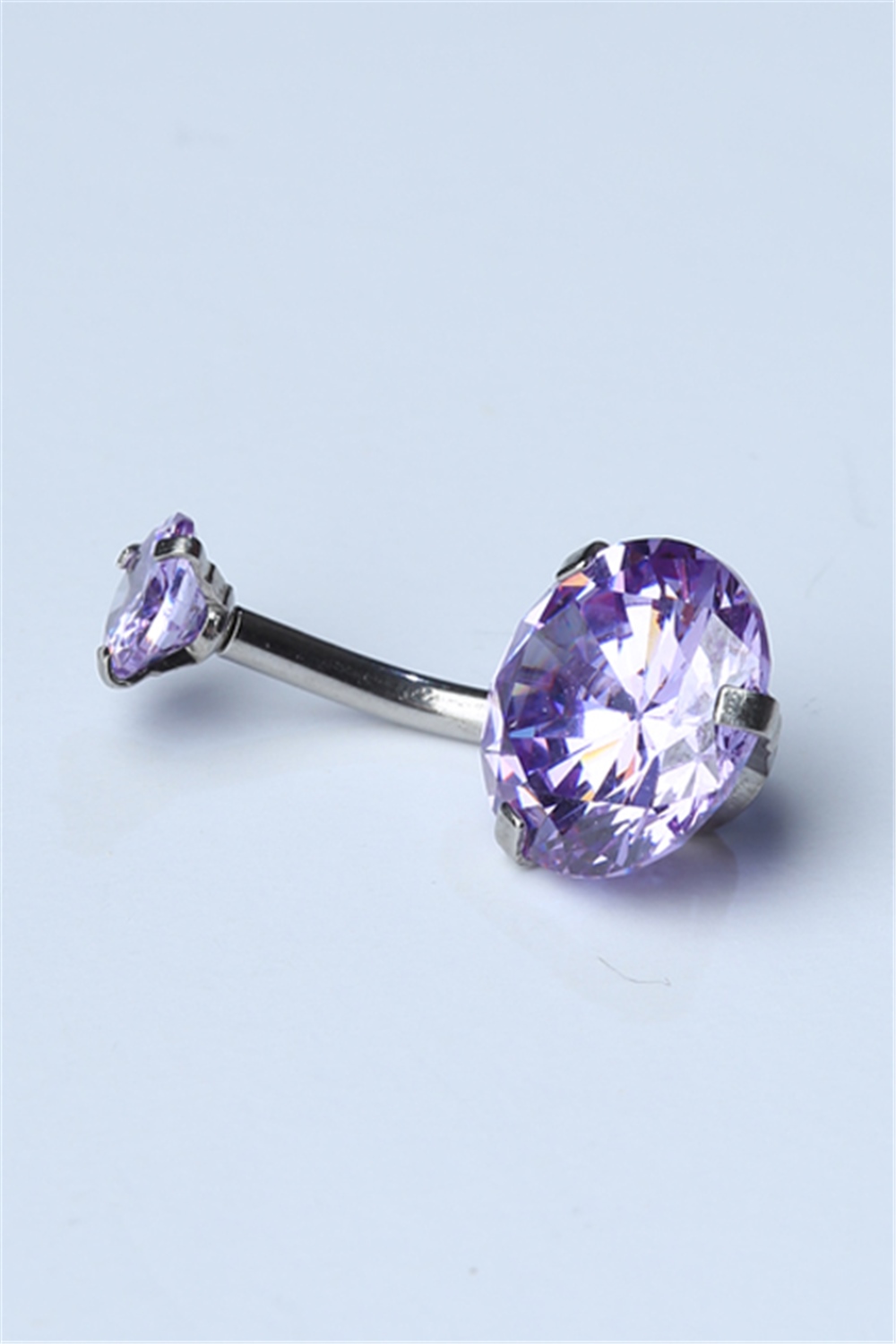 Lila Tek Taş Göbek Silver Piercing