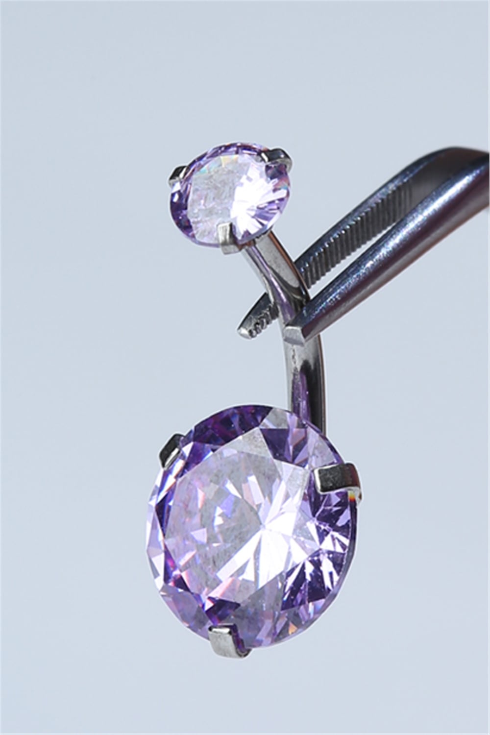 Lila Tek Taş Göbek Silver Piercing