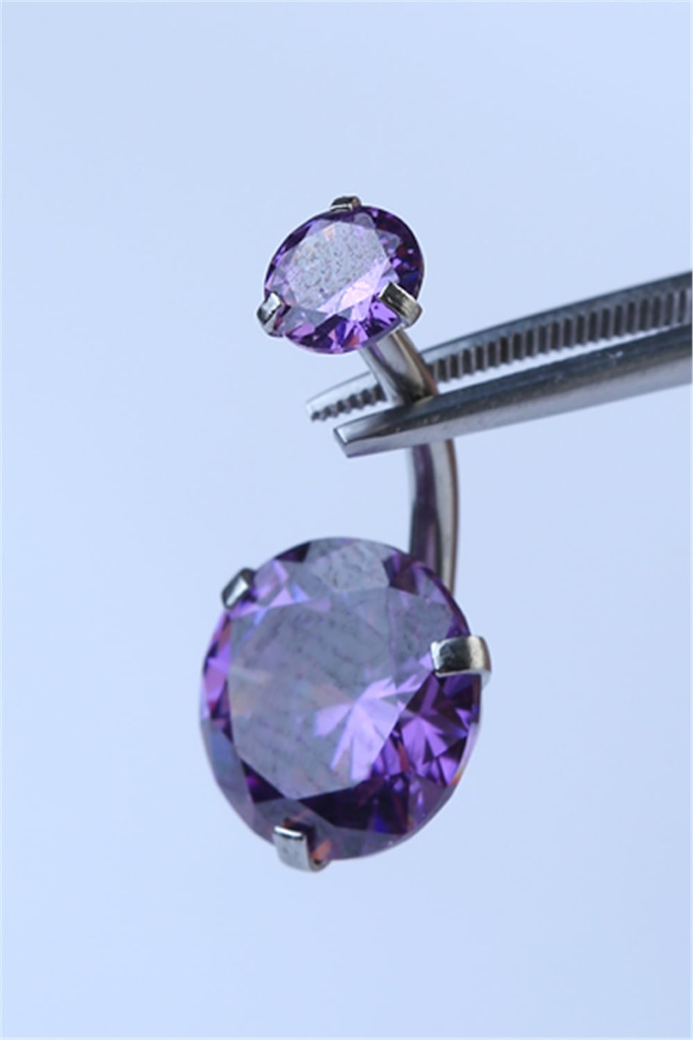 Mor Tek Taş Büyük Boy Göbek Silver Piercing   