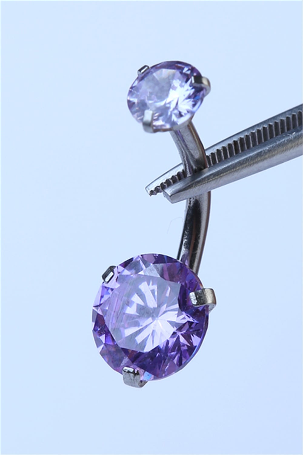 Mor Tek Taş Küçük Boy Göbek Silver Piercing   