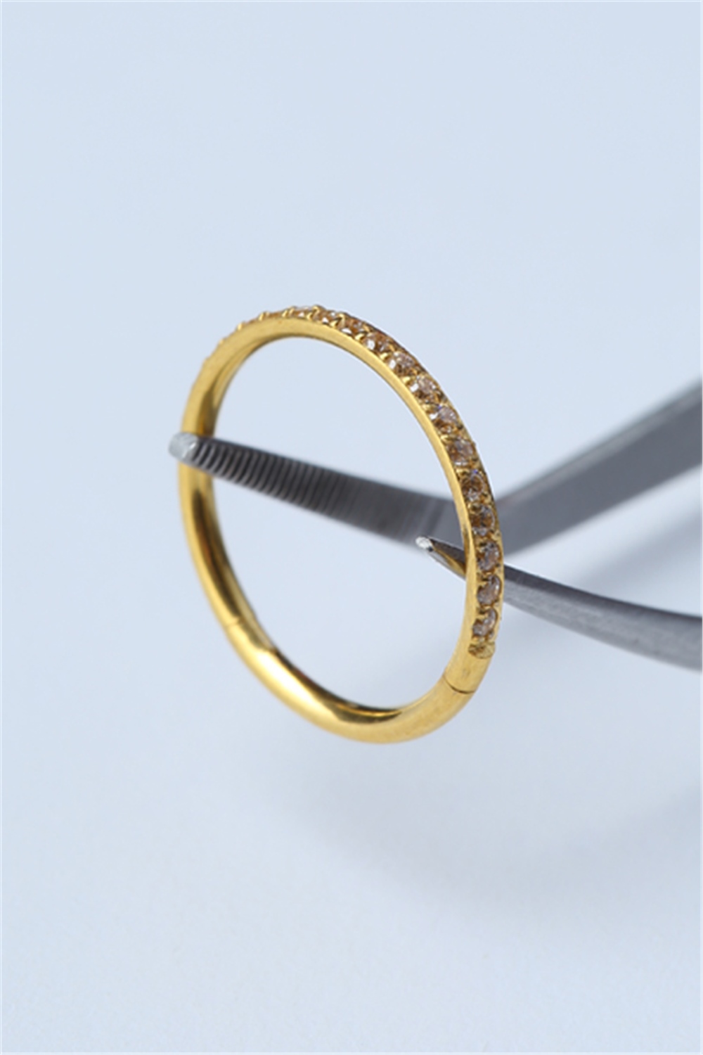 Önü Taşlı Gizli Kilit Büyük Boy Halka Gold Piercing