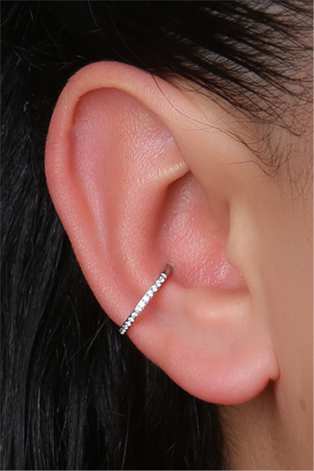Önü Taşlı Gizli Kilit Büyük Boy Halka Silver Piercing