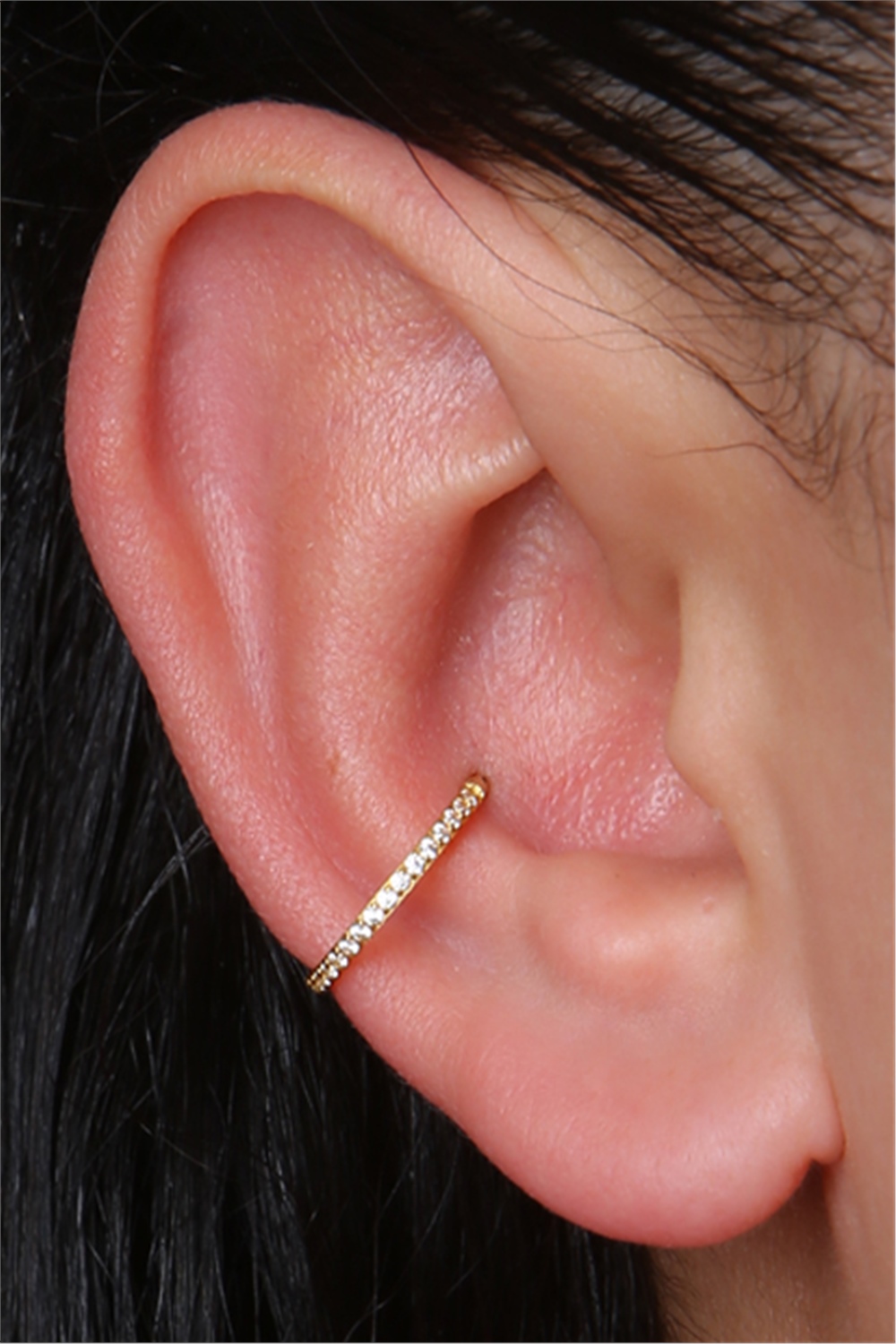 Önü Taşlı Gizli Kilit Büyük Boy Halka Gold Piercing