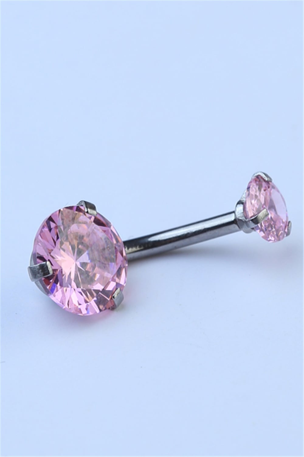 Pembe Tek Taş Küçük Boy Göbek Silver Piercing   