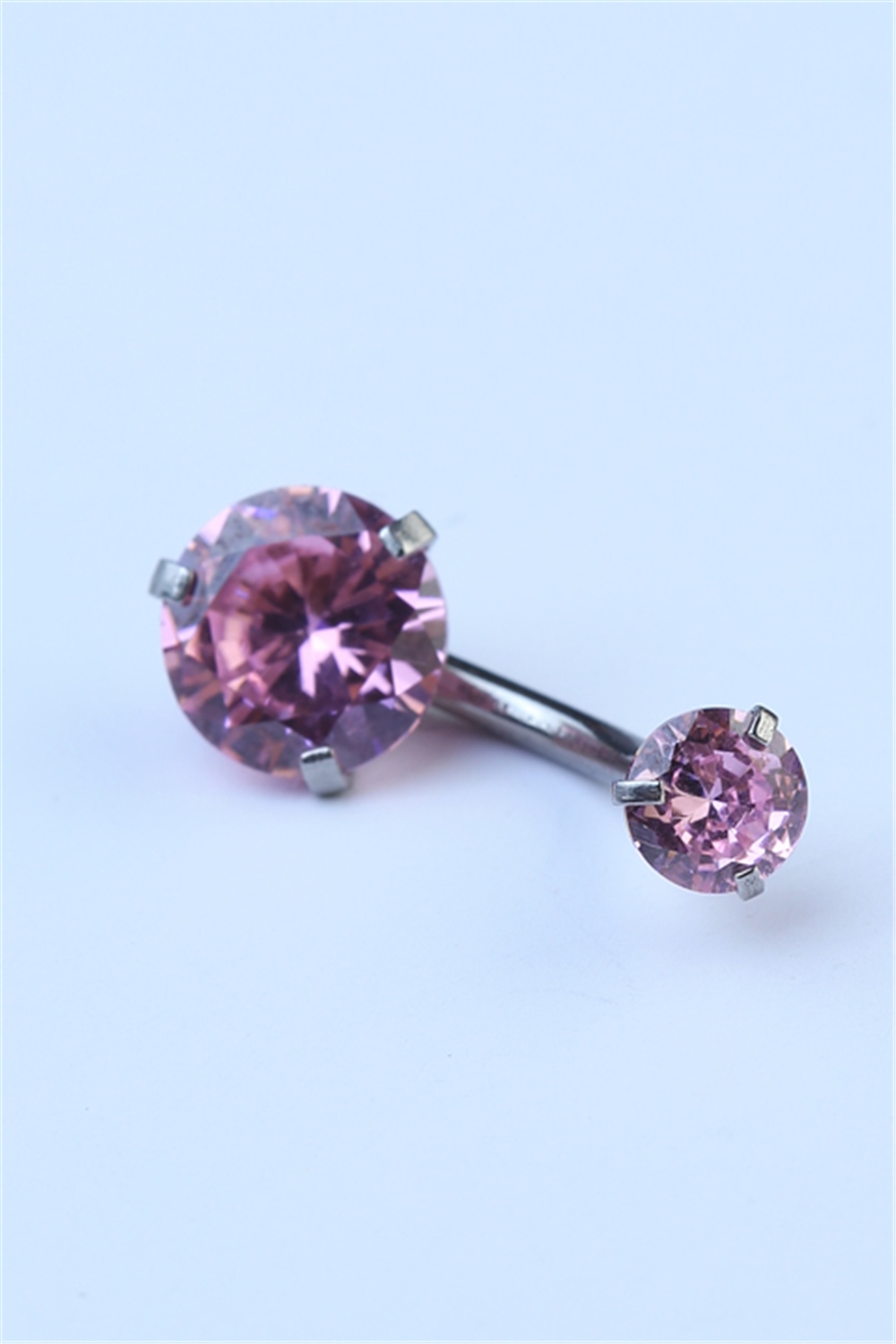 Pembe Tek Taş Küçük Boy Göbek Silver Piercing   