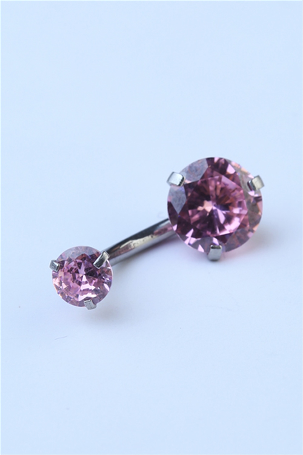 Pembe Tek Taş Küçük Boy Göbek Silver Piercing   