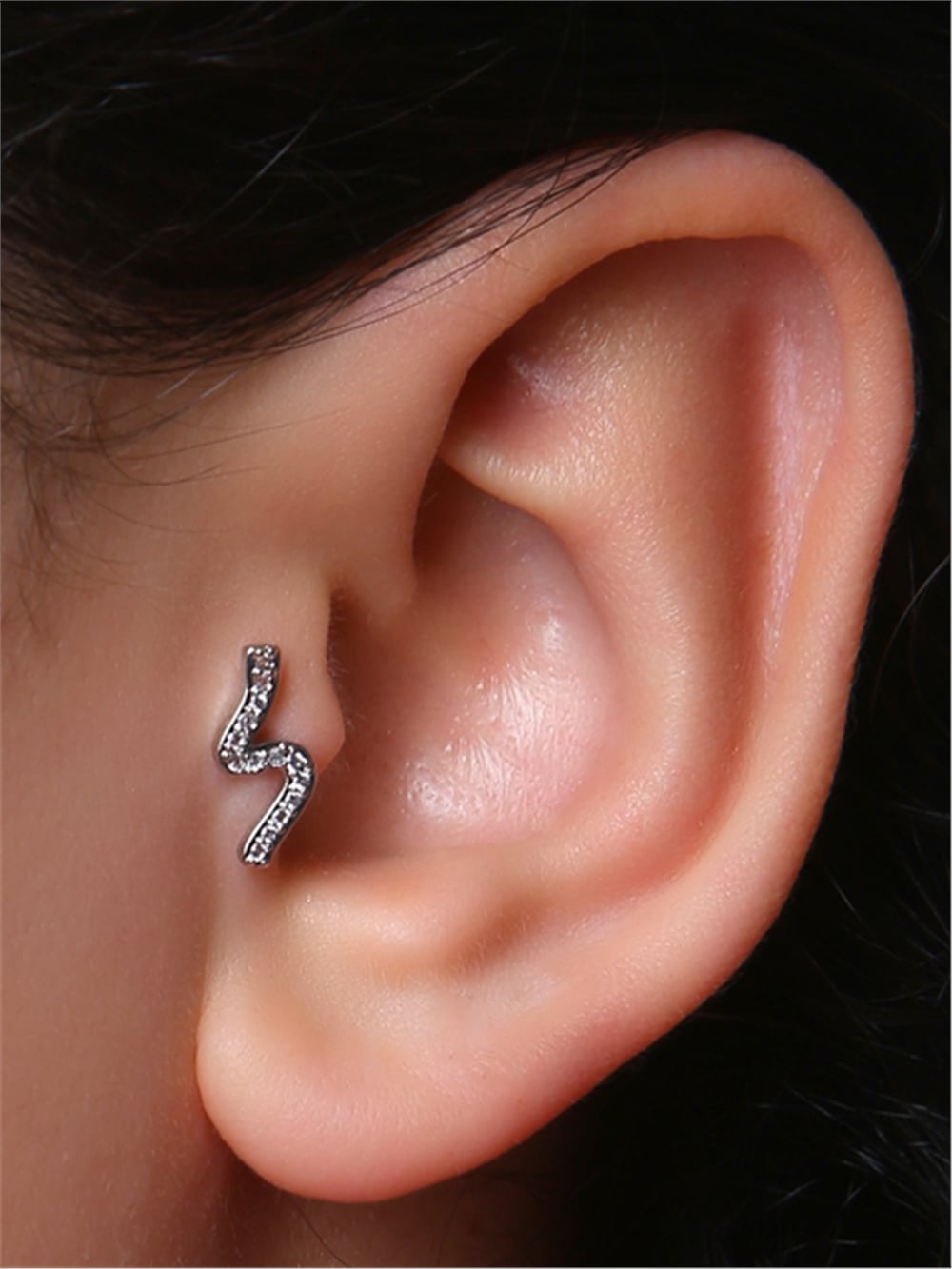 S Model Taşlı Toplu Labret Silver Piercing