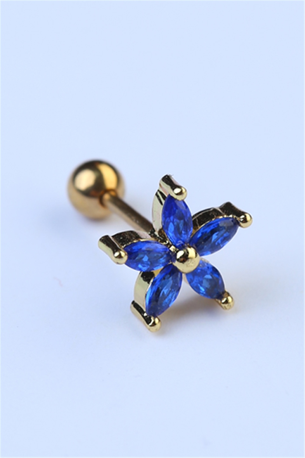 Sabit Markiz Çiçek Lacivert Taş Gold Piercing