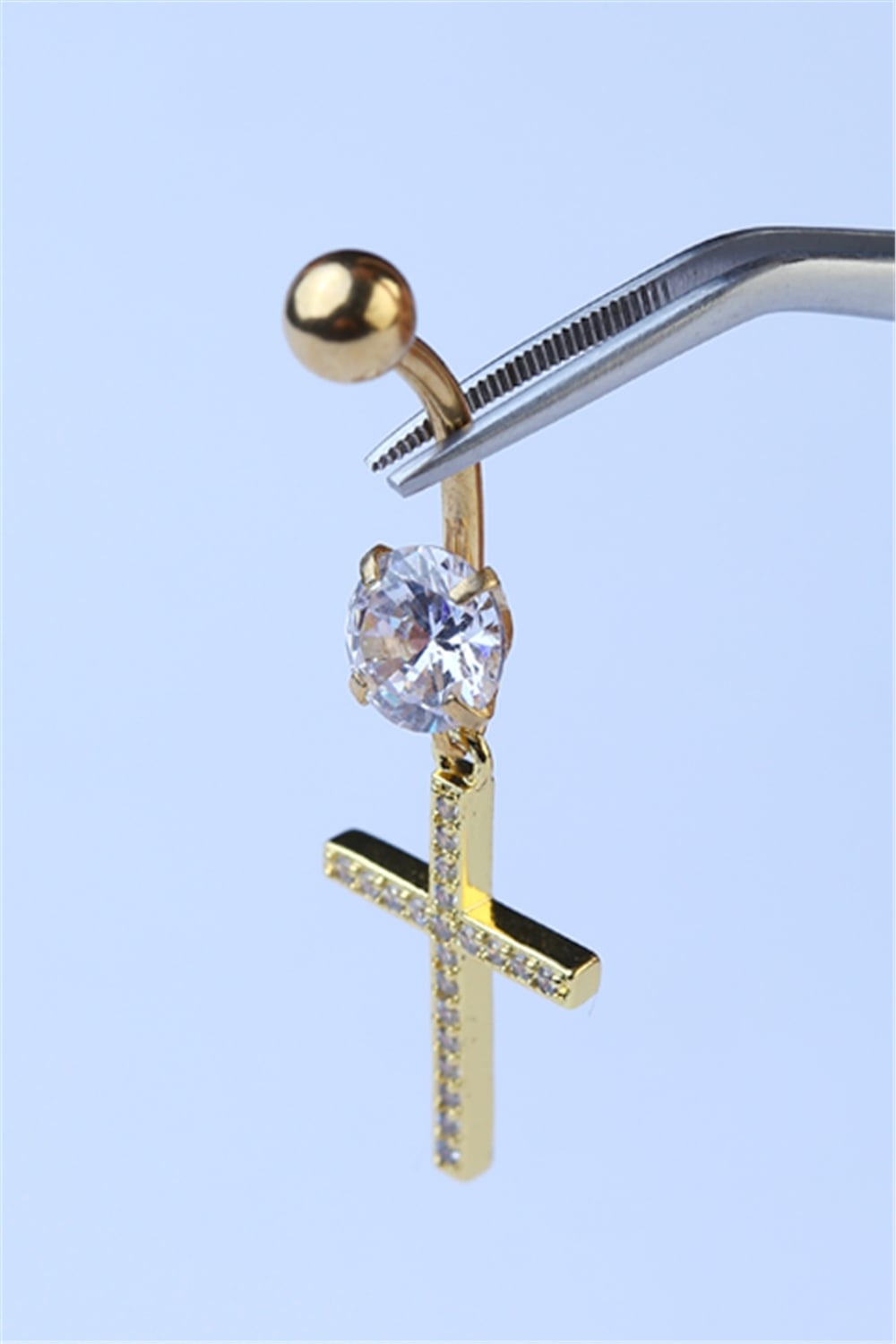 Sallantı Haç Göbek Gold Piercing