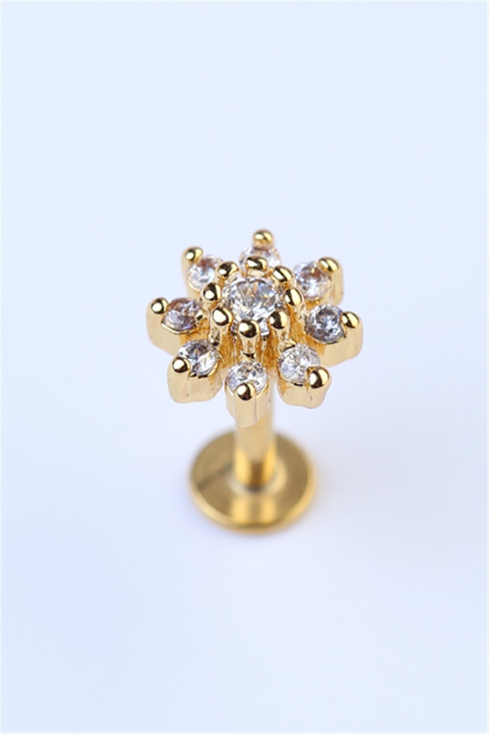 Sekiz Yaprak Çiçek Labret Gold Piercing