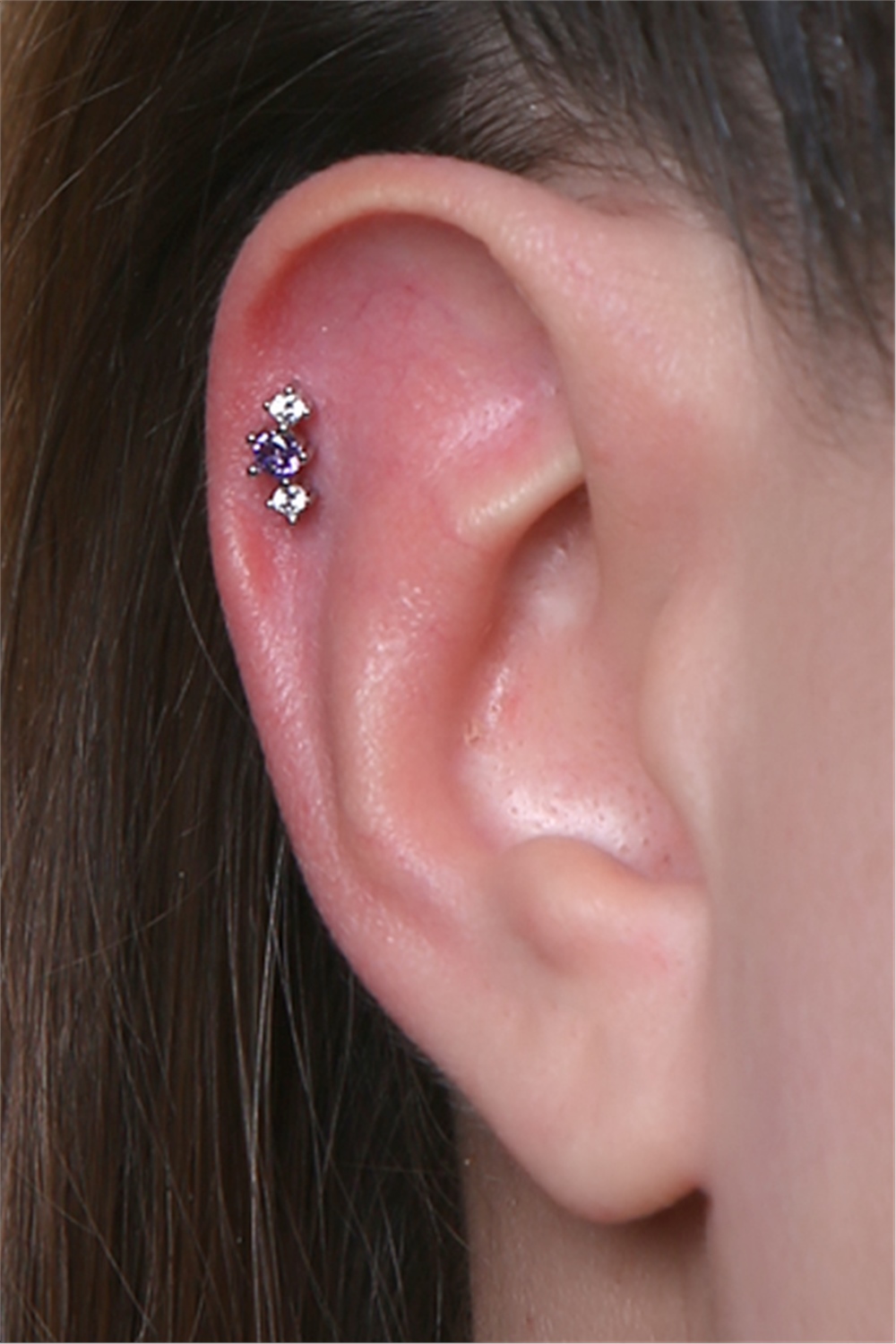 Tek Mor Taş Silver Piercing